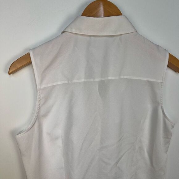 Karl Lagerfeld Top Blouse Shirt Paris Ruffle White Button Up Collared size M - Picture 6 of 10
